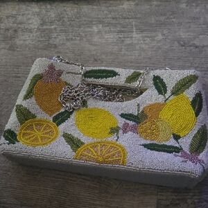 AMERICA & BEYOND Lemon Beaded Clutch Bag